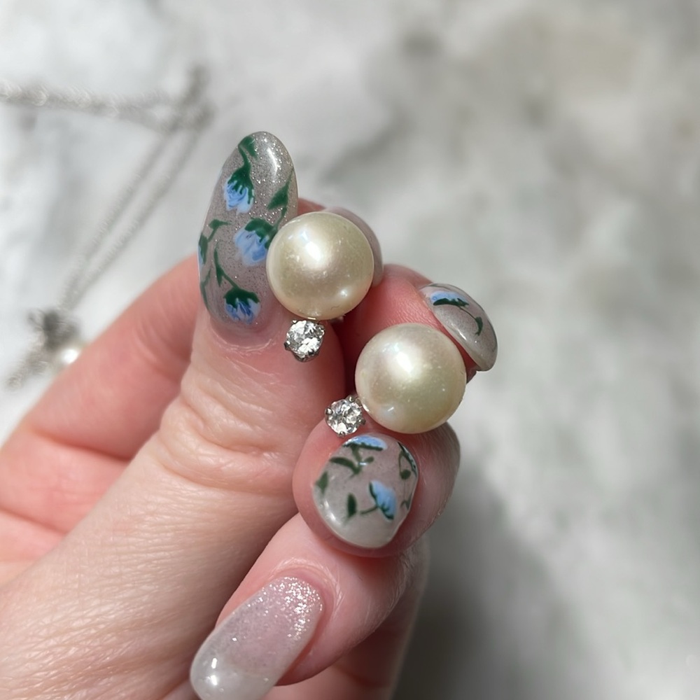 Pearl genuine white topaz necklace earring set sterling silver - Picture 2 of 5